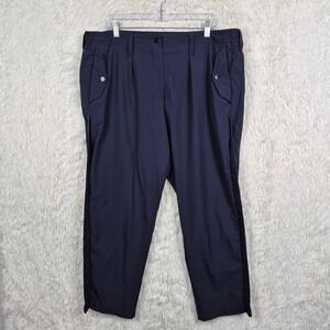 Paskho XL Navy Blue Travel Pants Technical Stretch Pleated Snap Hem Men